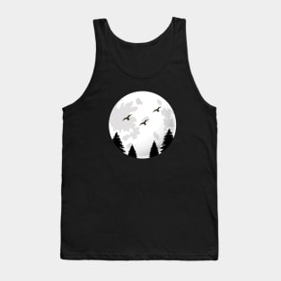 Trees and birds with moon silhouette Tank Top